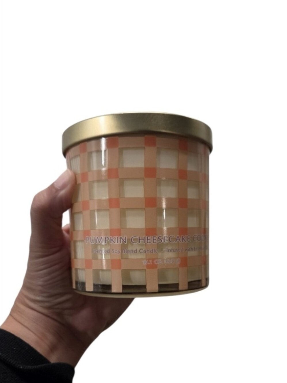 2022 Target Opalhouse Pumpkin Cheesecake Candle Jar Peach and Gold Plaid